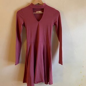 Pink Keyhole Long Sleeve Skater Dress XS